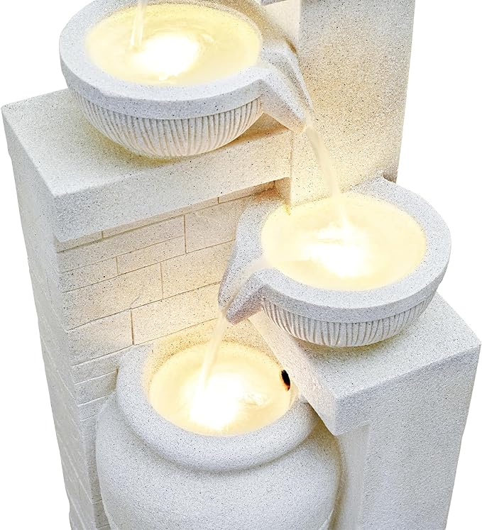 42.52" Outdoor Garden Water Fountain with Lights 4 Tiers Cascading Large Waterfall Floor Standing Fountain for Patio, Backyard, Deck, Porch and Home Art Decor