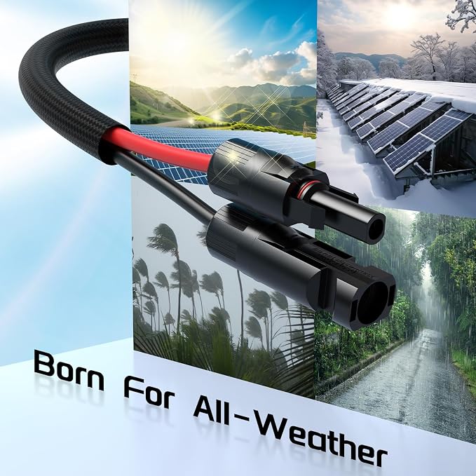 Bateria Power 10AWG 30FT Solar Panel Extension Cable, Flame Retardant Protective Sleeving Twin Wire 10 Gauge Solar Cable with IP68 Female & Male Waterproof Connectors, Dust Caps for Home, RV - Image 9