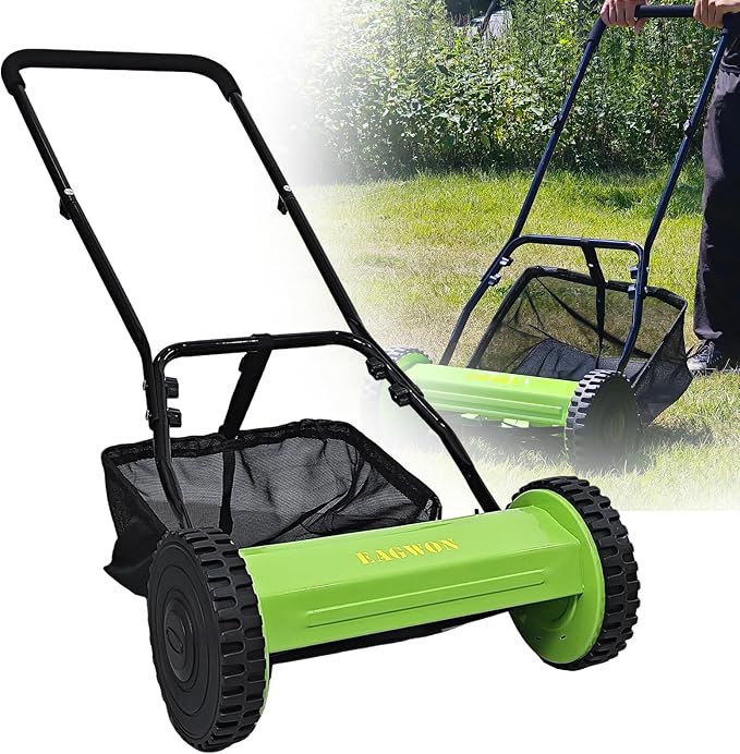14-Inch 5-Blade Manual Push Reel Lawn Mower Cordless, with Removable Grass Catcher Bag & Adjustable Cutting Height, for Yard & Garden Grass Cutting by TaketheBurdenOutofChoosing