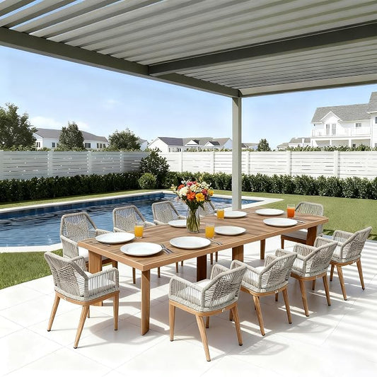 PURPLE LEAF 11 Pieces Patio Dining Set Aluminum Modern Oversize Rectangular Table and Rattan Arm Chairs with Cushions for Kitchen Porch Garden Outdoor Furniture Sets, Teak by PURPLELEAF