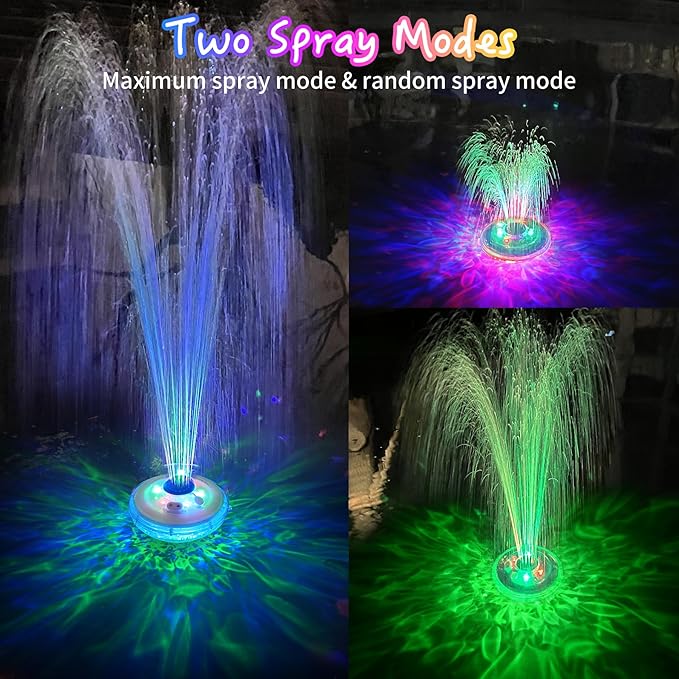 Floating Water Fountain with Underwater Lights, Powered Pump Outdoor, 2 Modes Sprinkler Waterfall Fountain for Inground Above Ground Pool, Pond-White-1PC