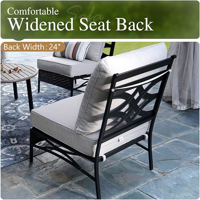 Sophia & William 6 Piece Patio Furniture Set, Half-Moon Curved Outdoor Sofa, Wicker Rattan Outdoor Conversation Sets,Beige