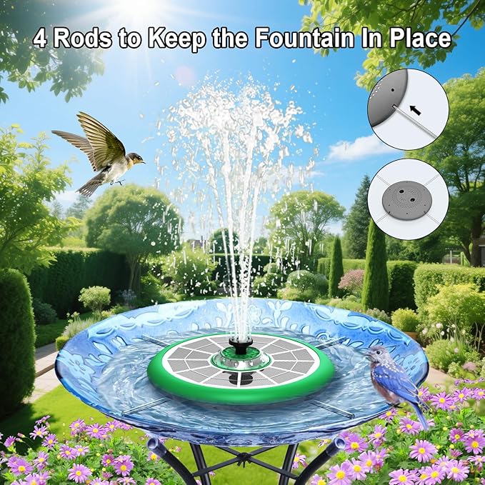 Solar Fountain UFO Style, 2026 Upgrade 5W Glass Solar Panel Bird Bath Fountain with LED Lights, 4000mAh Backup Battery, 7 Nozzles for for Garden, Pond, Pool, Patio Outdoor Water Feature