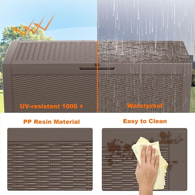 PatioZen 120 Gallon Resin Deck Box, Lockable Patio Outdoor Storage Box for Furniture, Garden Tools and Tools Storage, Waterproof Outside Storage Boxes - Grey - Image 4