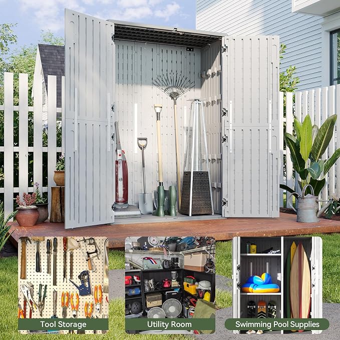 Aoxun Outdoor Storage Shed, 64 Cu.Ft Vertical Storage Sheds Outdoor with Floor, Outdoor Waterproof Storage Cabinet for Garage Storage, Pool Storage, Bike Shed, Garden Shed (White) - Image 7