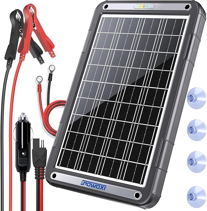 POWOXI 12V Solar Car Battery Charger: 15W Solar Trickle Charger Maintainer with MPPT Controller for Car - RV Boat Marine Motorcycle - Solar Panel Kit for Automotive Trailer Truck Snowmobile Tractor by POWOXI