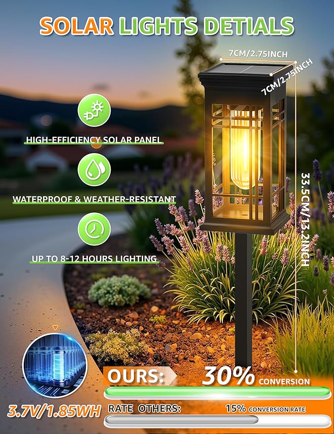 8 Pack Solar Lights Outdoor Waterproof, Bright Solar Pathway Lights with Auto On/Off, Weatherproof Garden Landscape Lighting for Yard Patio Walkway Lawn Decor