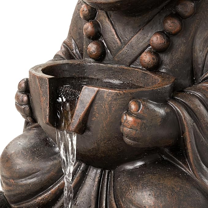 Glitzhome Water Fountain Outdoor, Outdoor Fountain with Lights, Zen-Style Water Fountain with Pump, 22" H 2-Tiered Bronze Hippo Polyresin Water Feature for Home Patio Garden Backyard Decor