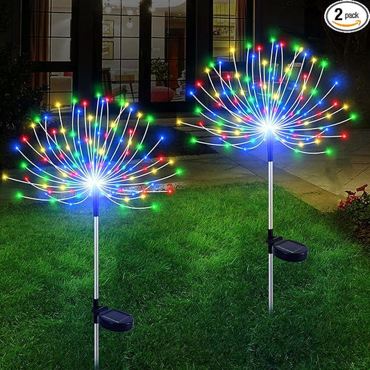 Solar Garden Lights Outdoor Waterproof, 2 Pack 120 LED Solar Firework Lights Decorative Garden D??cor Outside for Flowerbed Pathway Party Christmas Decoration, Multicolor