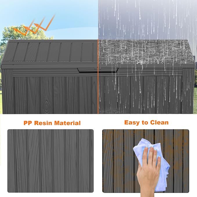 PatioZen 75 Gallon Resin Deck Box, Lockable Patio Outdoor Storage Box for Furniture, Garden Tools and Tools Storage, Waterproof Outside Storage Boxes - Black - Image 3