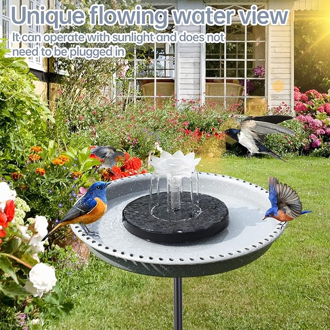Solar Powered Bird Bath with Fountains for Hummingbirds,Stable Stylish Design with 5-Prong Base Metal Stake Plastic Bird Baths for Outside Lawn Patio Yard Garden