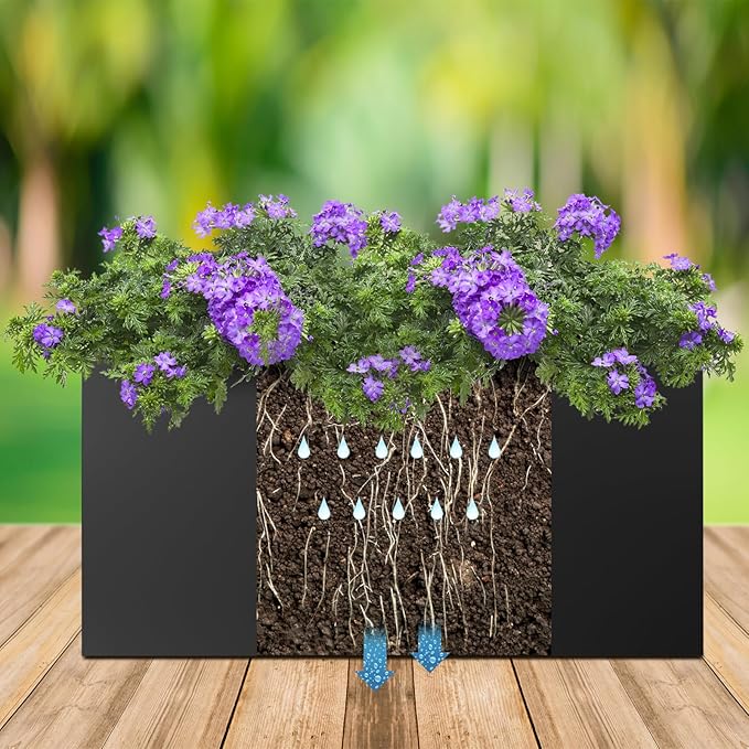 32"x16"x16" Large Metal Planter Box, Heavy-Duty Rust Resistant Steel Planter with Drainage Hole, Modern Rectangular Planter for Outdoor Indoor Patio Garden Yard (Black)