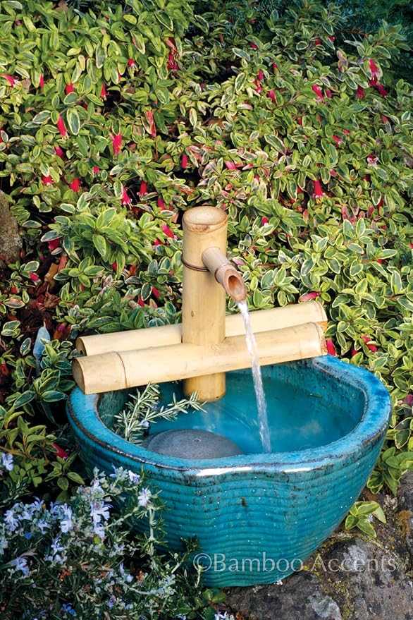 7” Bamboo Fountain Kit – Adjustable Half Round Spout with Quiet Pump for Indoor/Outdoor Bowl Fountains – Container Not Included | Small Natural Bamboo Water Feature for Zen Décor & Home Relaxation