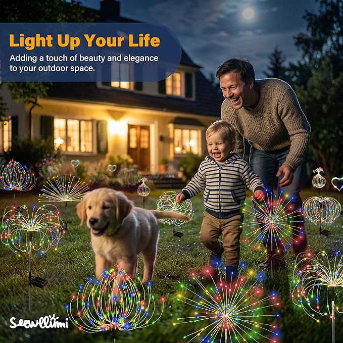 Solar Garden Lights Outdoor Decorative, 2pack 120 LED Firework Lights Waterproof???Solar Fairy Lights for Outside,Garden,Yard, Patio,Pathway,Flowerbed,Party(Multicolor)