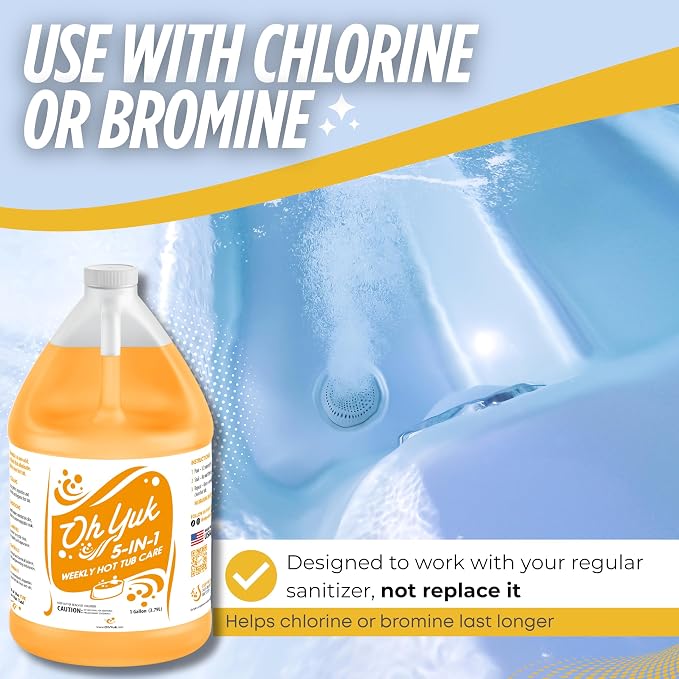 Oh Yuk 5-in-1 Hot Tub Chemicals Weekly Care– Hot tub Clarifier, Spa Cleaner, Water Conditioner – Helps Control Water Balance & Combat Buildup – Spa Care Chemicals for All Types of Hot tubs - 1 Gallon - Image 3