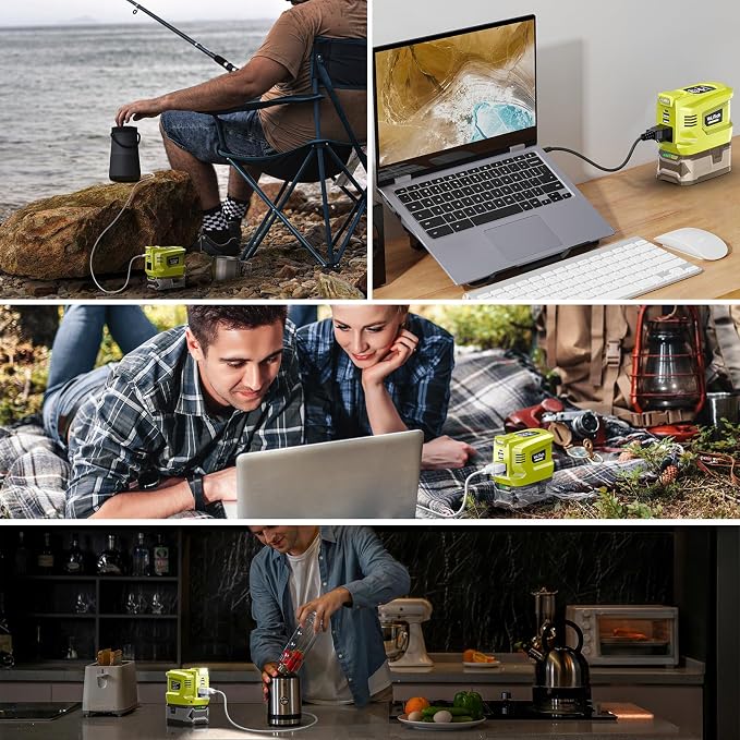 Real 200W Power Inverter Compatible with Ryobi 18V, VoLtTech Battery Inverter 18V to 110V-120V, Phone Charger USB Charger Adapter Power Adapter with 2 USB Ports & 1 Type-C & 1 AC Outlet (No Battery) - Image 6