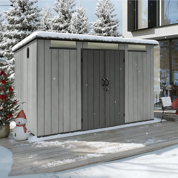 Domi 6x11FT Lean to Resin Shed, Plastic Outdoor Storage Shed with Carpet, Outside Storage Building for Garden Tools, Bike, Lawn Mower, Yard - Image 9