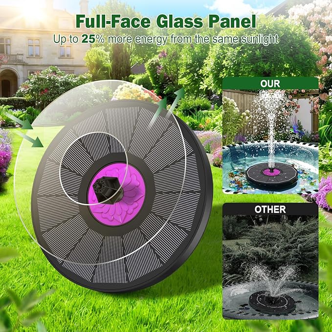 SZMP Powerful 3.5W Anti-Drift Solar Fountain for Bird Bath, Solar Powered Water Pump with 7 Nozzles, Bird Bath Fountain for Garden, Pool, Pond – Attracts Hummingbirds (Black)