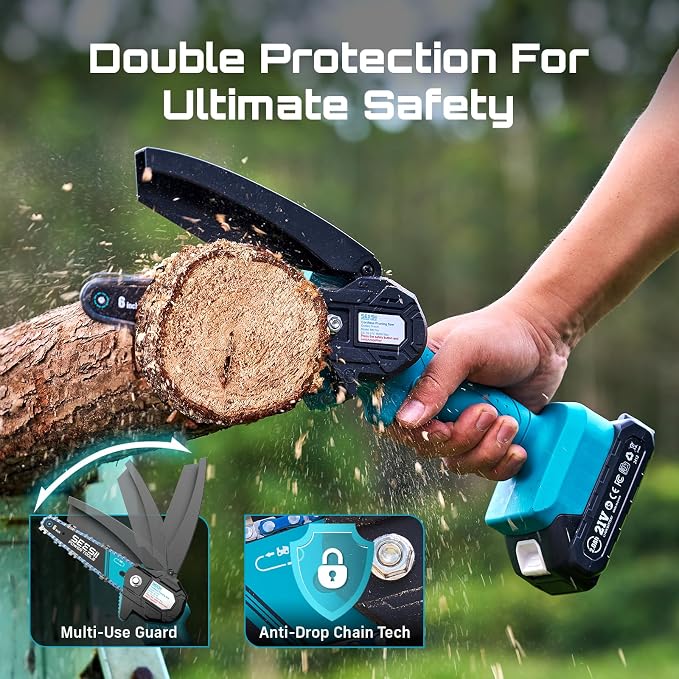 Seesii Mini Chainsaw, 6-inch Mini Chainsaw Cordless, Handheld Electric Power Chain Saw with 2 Batteries, for Tree Trimming Wood Cutting, Best Gifts for Father, Dad, Husband, Men - Image 7