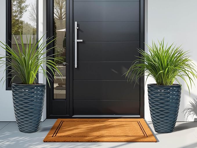 19" H Coastal Planter for Indoor/Outdoor Plants, Set of 2 Large Flower Pot with Drainage Hole, Weather/UV Resistant Resin Planters for Garden Patio Porch Home office Decor, Glossy Navy Blue Wavy