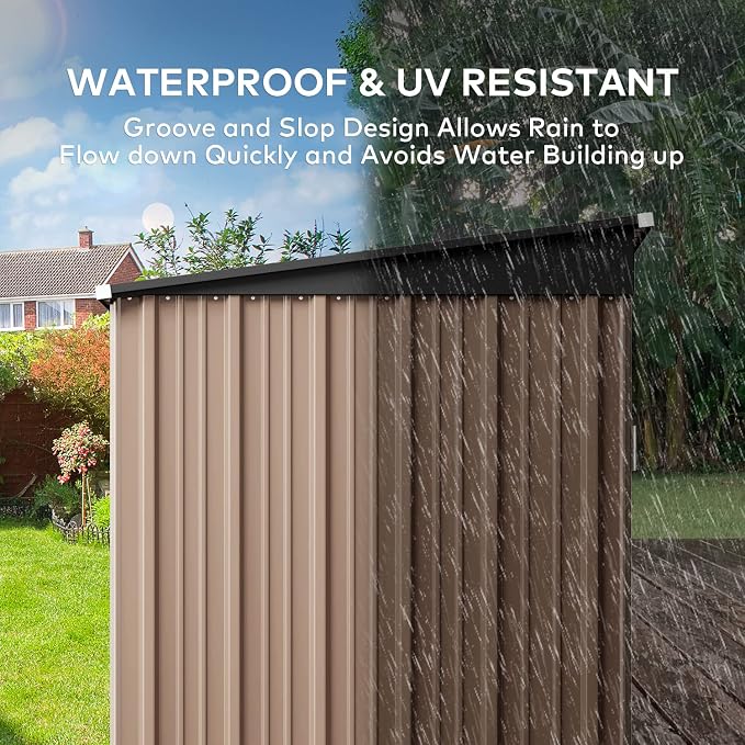 Gizoon 6' x 4' Outdoor Storage Shed with Double Lockable Doors, Anti-Corrosion Metal Garden Shed, Waterproof Shed Outdoor Storage Clearance for Backyard Patio Lawn-Brown - Image 6