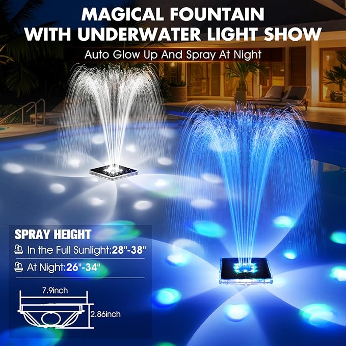 Solar Pool Fountain with Light Show,2026 Upgraded Large Solar Pool Water Fountain,Floating Pool Fountains for Above Ground Pool,Solar Floating Fountains Pump for Pool Pond-1PK(Dark Blue)