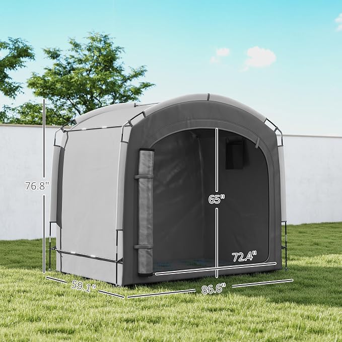 Outsunny Bike Storage Tent, Portable Bicycle Storage Shed, Waterproof Outdoor Bike Cover with 210D Oxford Fabric and Carry Bag for 3-4 Bikes, Lawn Mower, Garden Tools, Dark Gray - Image 7