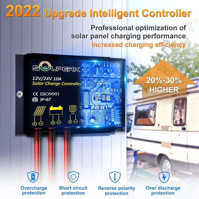 SOLPERK Solar Panel Kit 30W 12V, Waterproof Solar Battery Trickle Charger Maintainer + Upgrade Waterproof Controller + Adjustable Mount Bracket for Boat Car RV Motorcycle Marine Automotive - Image 2