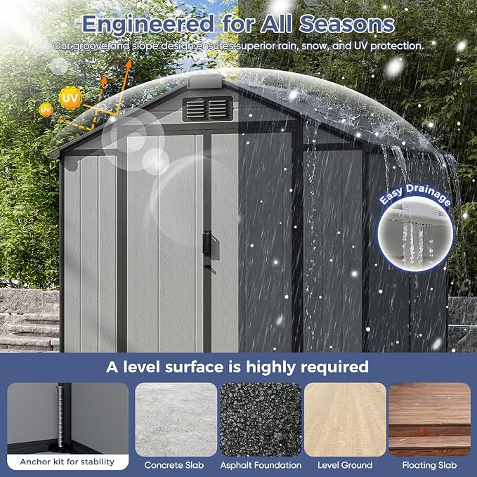 CDCASA 8x8x7 FT Resin Shed with Floor Included, Steel‑Reinforced Large Waterproof Outdoor Storage Sheds with Base & Lockable Door & Window & Vents, Outside Plastic Tool for Outside Patio Backyard - Image 6