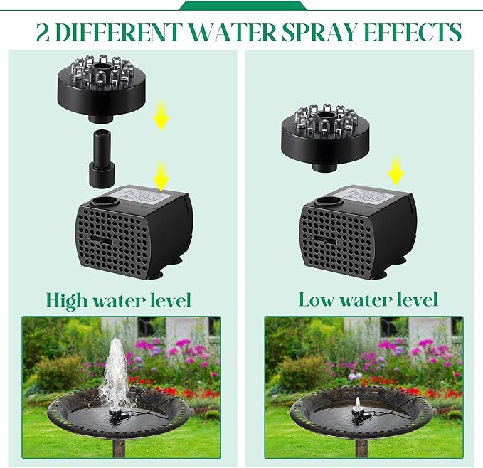 Bird Bath Fountains with 12 LED Lights, 24 Hour Working Fountain Pump with Light, Adjustable Watering Submersible Pump for Outdoor Water Garden, Pond(Cool White)