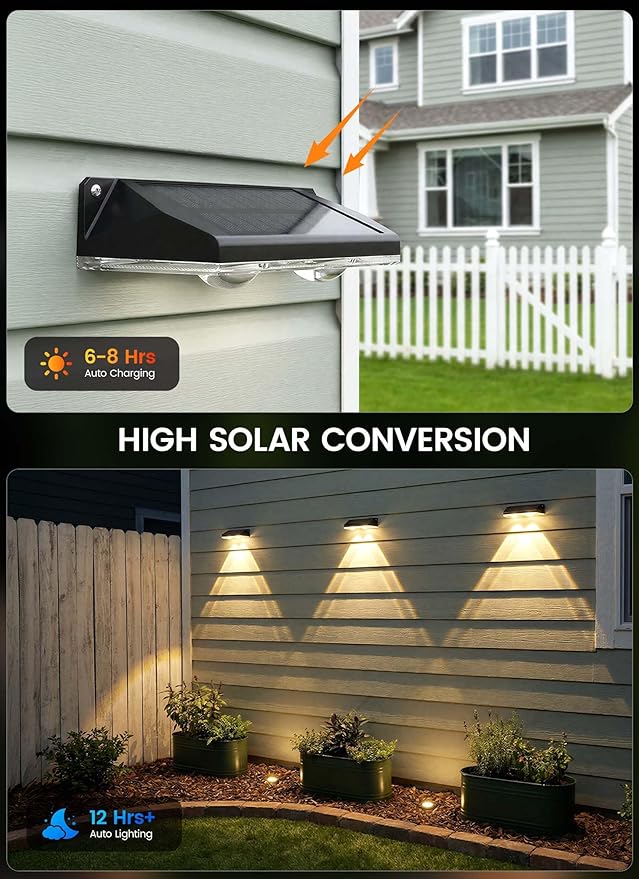 Brightown 8 Pack Solar-Fence-Lights-Outdoor, IP65 Waterproof Warm White & RGB 11 Color Solar Deck Step Flood Lights, Solar Patio Lights for Outside Backyard Yard Home Improvement Wall Railing