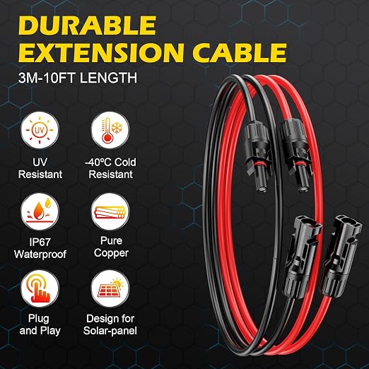 10Ft Solar Cable Solar Extension Cable,10AWG Solar Panel Extension Cable with Female and Male Connectors,Waterproof Solar Extension Cable Kit (Red and Black). - Image 2