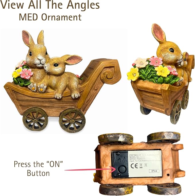 PRETMANNS Solar Rabbit Garden Statue - Mother & Baby Bunny Outdoor Decor with LED Lights for Patio, Yard Ornament & Gifts for Women & Mom - Medium