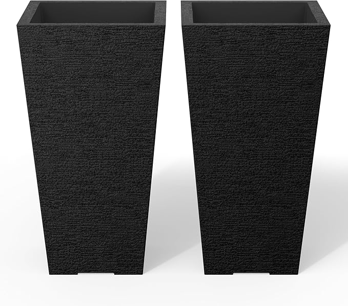 Kante 28 Inch Tall Planter Set of 2, Large Taper Planter for Outdoor Indoor Garden Patio Front Door (Black)