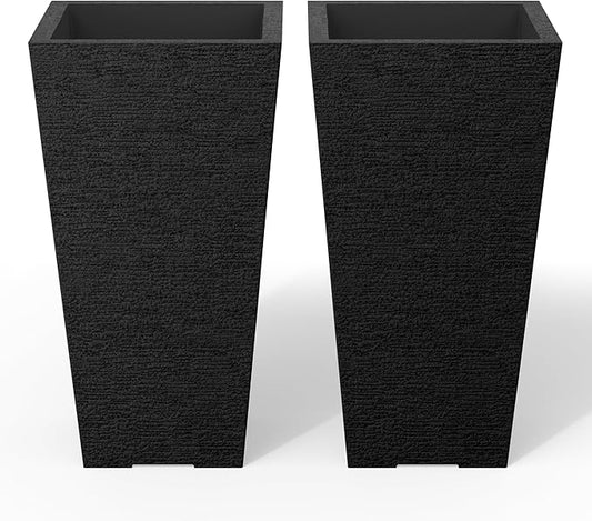 Kante 28 Inch Tall Planter Set of 2, Large Taper Planter for Outdoor Indoor Garden Patio Front Door (Black)