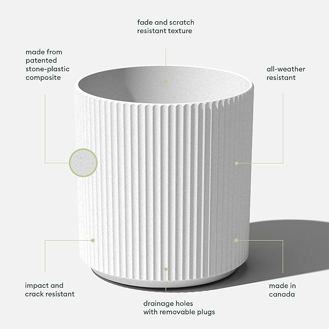 Veradek Demi Series Round Planter for Porch, Patio, Backyard | Durable Plastic-Concrete Material | Modern Décor for Tall Plants, Flowers