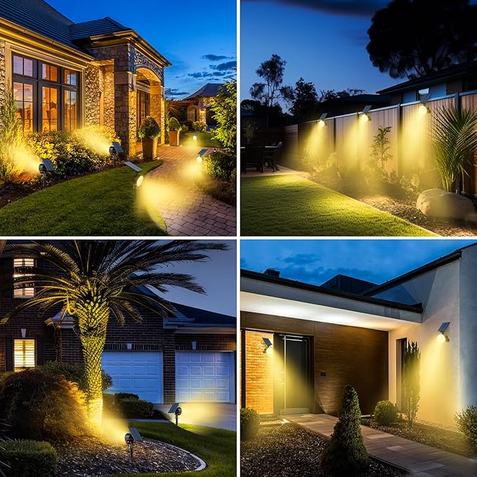 nipify 2 Pack Solar Spot Lights Outdoor Waterproof with 3 Modes, Solar Spotlight Light for Outside Yard Landscape Lighting Pathway Lights Wall,Warm White