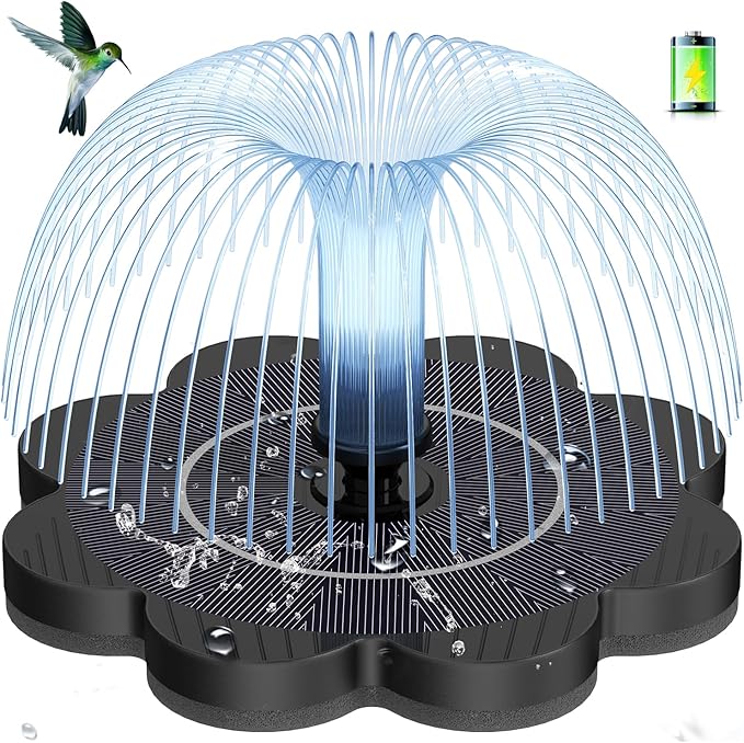 3.5W Solar Fountain with 2000mAh Battery - Work On Cloudy Day- Upgrade Lucky Flower Glass Panel Solar Bird Bath Fountains, Hummingbird Water Fountain Pumps for Birdbath, Pool, and Pond