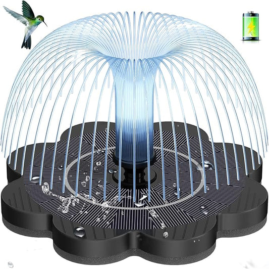 3.5W Solar Fountain with 2000mAh Battery - Work On Cloudy Day- Upgrade Lucky Flower Glass Panel Solar Bird Bath Fountains, Hummingbird Water Fountain Pumps for Birdbath, Pool, and Pond