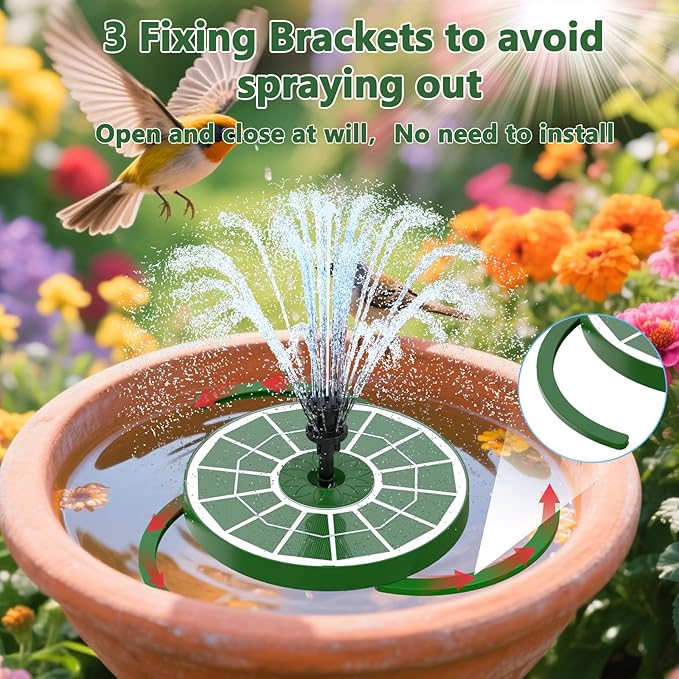 AISITIN 3.5W Solar Fountain for Bird Bath Upgraded 2026, Solar Powered Bird Bath Fountain with 3 Anti-Drift Bracket & Windmill 8 Nozzles & Glass Panel for Garden, Courtyard, Pond, Pool (Geeen)