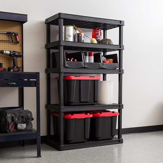 IRIS USA 5-Shelf Heavy Duty Plastic Storage Shelves, 750lb Capacity, 68" H x 36" W x 18" D, Large Modular Shelving Unit Storage Organizer for Garage, Home, Warehouse & Gym, Storage Rack - Black - Image 2