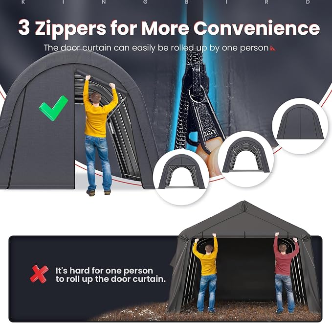 KING BIRD 12' x 20' Oval Pipe Heavy Duty Carport with Roll-up Ventilated Windows for SUV, Full-Size Truck and Boat, Round Style Anti-Snow Car Canopy Outdoor Boat Shelter with Reinforced Ground Bars - Image 6