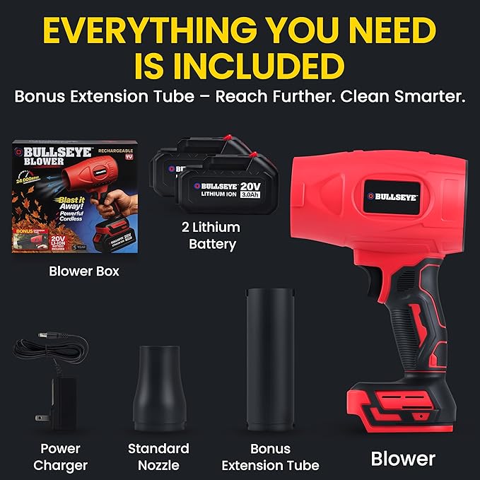 Bullseye Blower – Cordless Leaf Blower, Handheld Turbo Jet with 2 Batteries, 20V 350W Electric Air Power for Patio, Garage Cleaning and Car Drying – As Seen on TV - Image 6