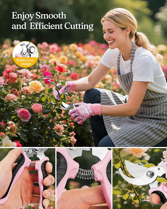 Grenebo 12-Piece Womens Gardening Tools Gift Set, Rust-Proof & Heavy-Duty Garden Tools with Durable Carrying Case, Fashionable & Thoughtful Gardening Gifts for Women&Men (Pink) - Image 7