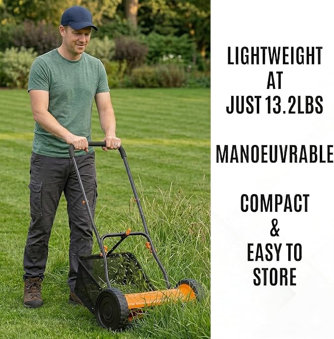 14in Push Along Lawn Mower - Lightweight 13.2 lbs - 4 Cutting Heights 0.6" to 1.6" - Rear Roller for Stripes - 14in Heavy Duty Steel Blades - 4.8 Gallon Collection Box (14 in) - Image 5