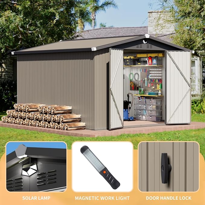 Metal Storage Shed 10x12 FT,Outdoor Storage Building,Large Backyard Sheds with Lockable Doors,Outside Storage Shed Waterproof - Image 3