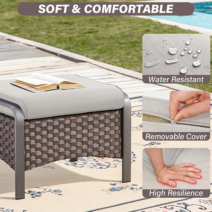 Belord 4 Pieces Wicker Patio Furniture Set Outdoor Patio Chairs with Ottomans All Weather Rattan Outdoor High Back Deep Seating Furniture for Porch Deck Sunroom Backyard
