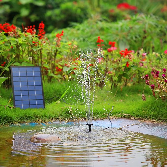 AMZtime Solar Fountain Pump with Separate Solar Panel, 2.5W Solar Water Pump with 6 Nozzles and 10ft Cable, Outdoor DIY Solar Powered Water Fountain for Bird Bath, Garden, Fish Tank, Pond, Patio