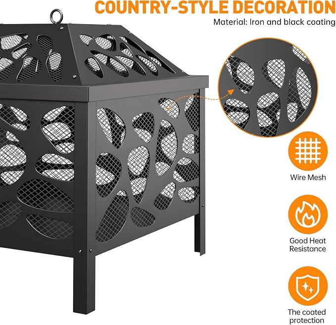 15.7 inch Small Fire Pit for Outside, Outdoor Wood Burning Fire Pit, with Anti-Spark Mesh Guard, Small Bonfire Pit,Firepit Bowl for Patio Camping Backyard Deck Picnic Porch - Image 4