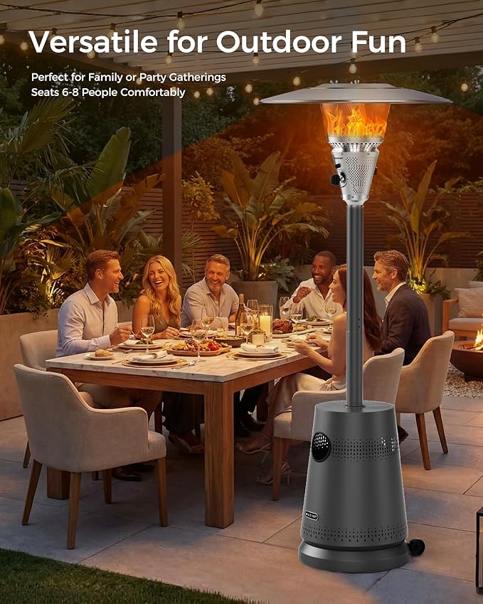 50,000 BTU Patio Heater for Outdoor Use, Portable Propane Patio Heater with Wheels, Stainless Steel Burner for Porch, Deck, Garden, Commercial (Black)
